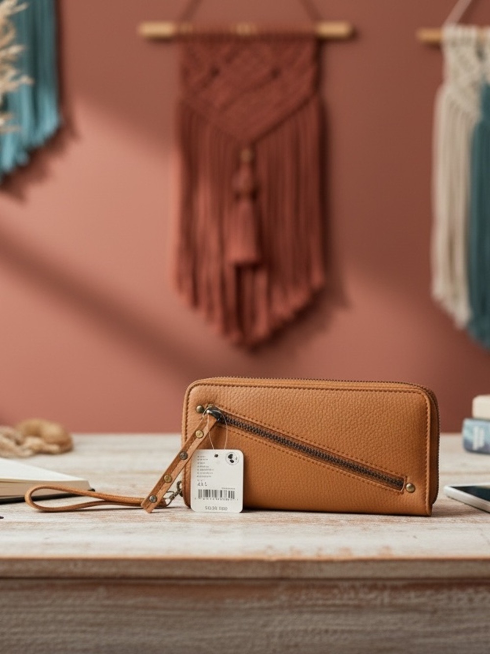 New $58 Free People  Distressed Vegan Leather Continental Wallet